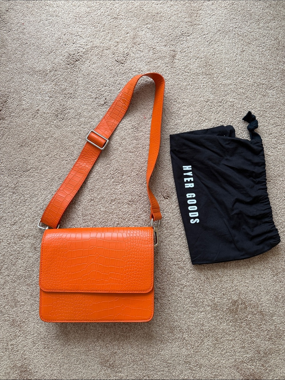Hyer Goods Orange Croc-Embossed Leather Crossbody Bag